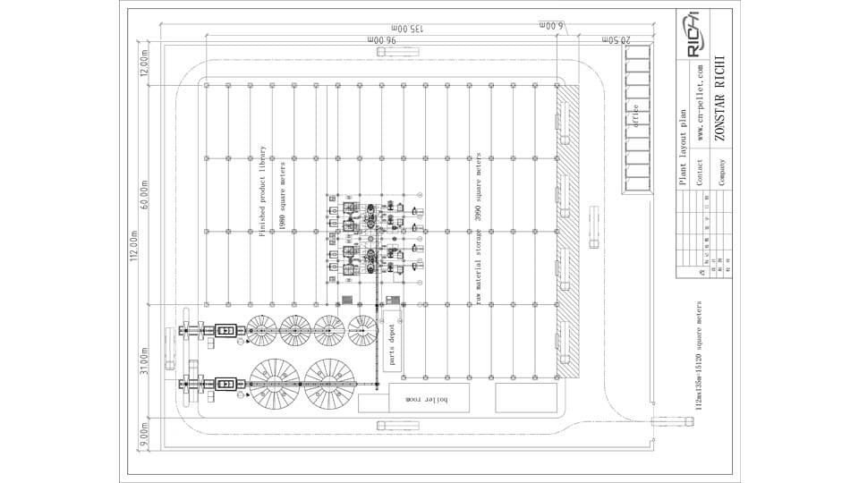 The 12T/H Automatic Hemp Pellet Line Layout