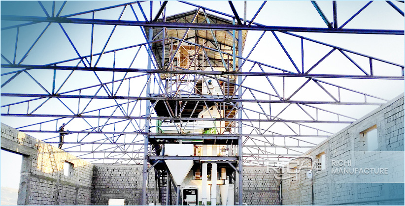 Real scene of fish feed factory